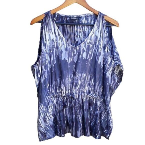 Express Top Womens XS Ombre Paint Splatter Striped Batwing Cape Cutout Shoulders - Picture 8 of 14